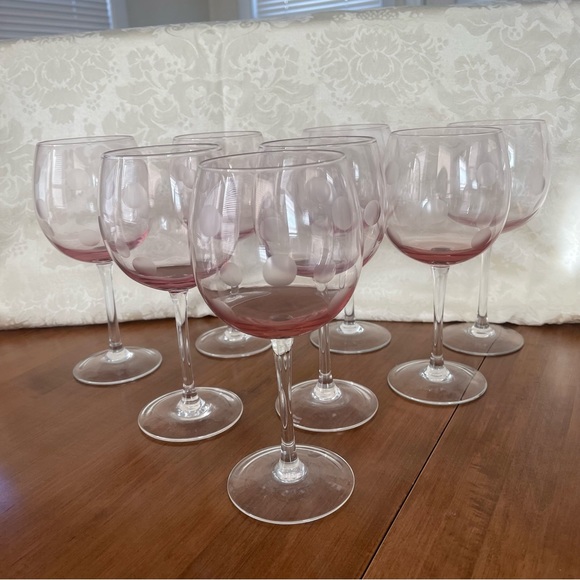 Set of 8 Waterford Marquis Pink Polka Dot Wine Glasses 8 5/8” - Picture 11 of 14